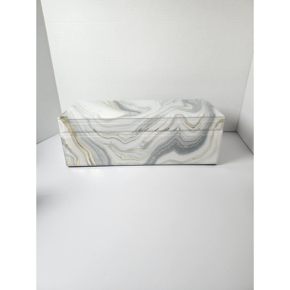 Palinna Glass Jewelry Keepsake Box Velvet Lining Gray Gold Swirl New